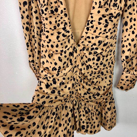 Puff sleeve leopard printed silk ruffle mini dress - size 0 - Modern 80s style - Picture 10 of 16